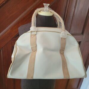 Estée Lauder White & Tan Faux Leather Weekend Bag New